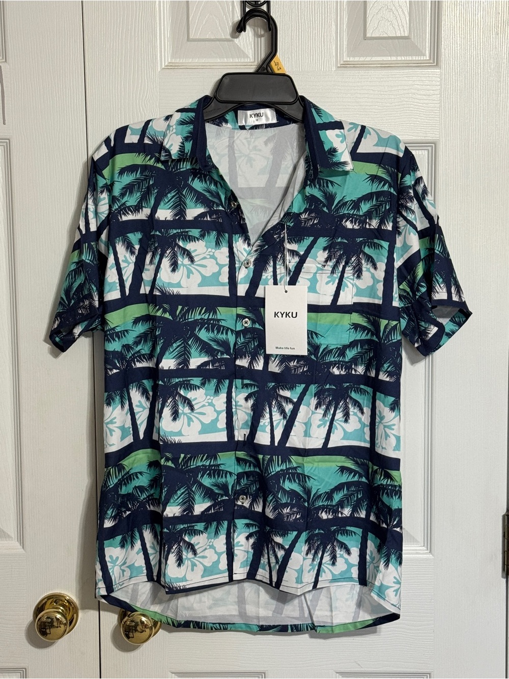 Men's Short-Sleeve Collared Hawaiian Shirt Palm Trees Beach Polo Button Down